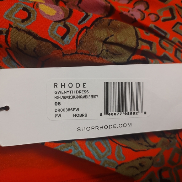 RHODE Dress Womens Size 6 Midi Fruits Floral Viscose V-Neck Red Pockets Boho - Picture 5 of 5